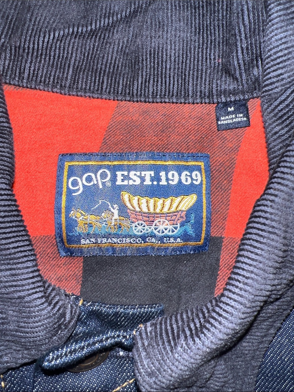 GAP Dark Blue Denim Jacket with Dark Blue Corduroy Collar - Picture 2 of 5